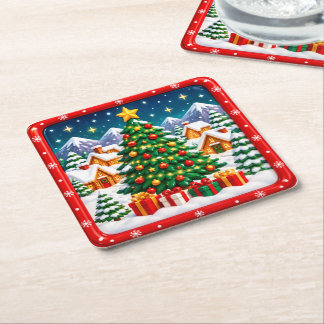 Festive Holiday Winter Wonderland Square Paper Coaster