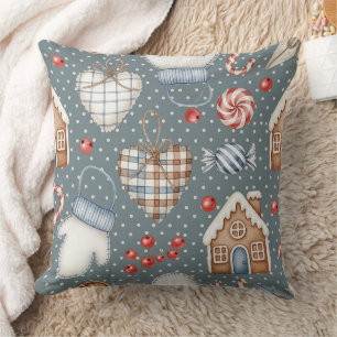 Festive Holiday with Candy Canes and Ornaments Cushion