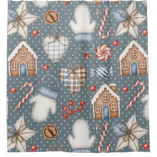Festive Holiday with Candy Canes and Ornaments Shower Curtain