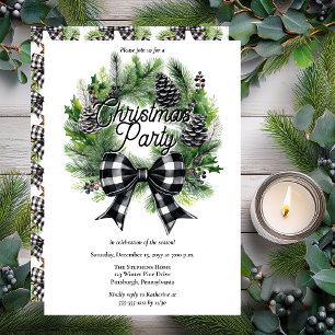 Festive Holiday Wreath BW Bow Christmas Party  Card
