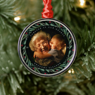 Festive Holiday Wreath Photo Memorial Metal Tree Decoration