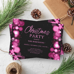 Festive Holiday Xmas Hot Pink Snow Lights Glow Invitation