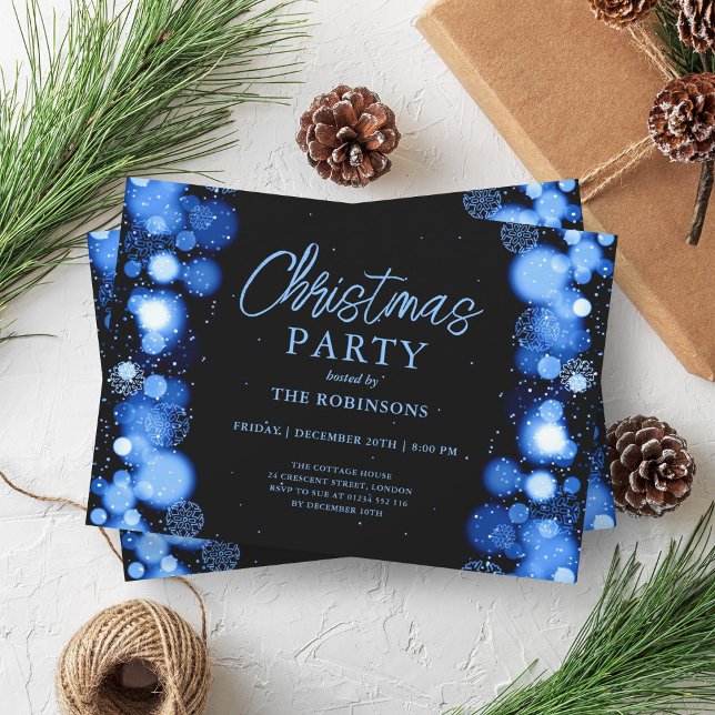 Festive Holiday Xmas Navy Blue Snow Lights Glow Invitation (Festive Holiday Xmas Navy Blue Snow Lights Glow Invitation)