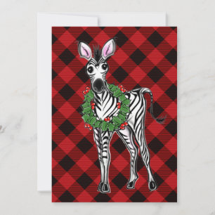 Festive Holiday Zebra Holly wreath red buffalo Card