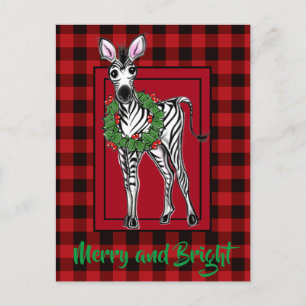 Festive Holiday Zebra Holly wreath   red buffalo  Postcard