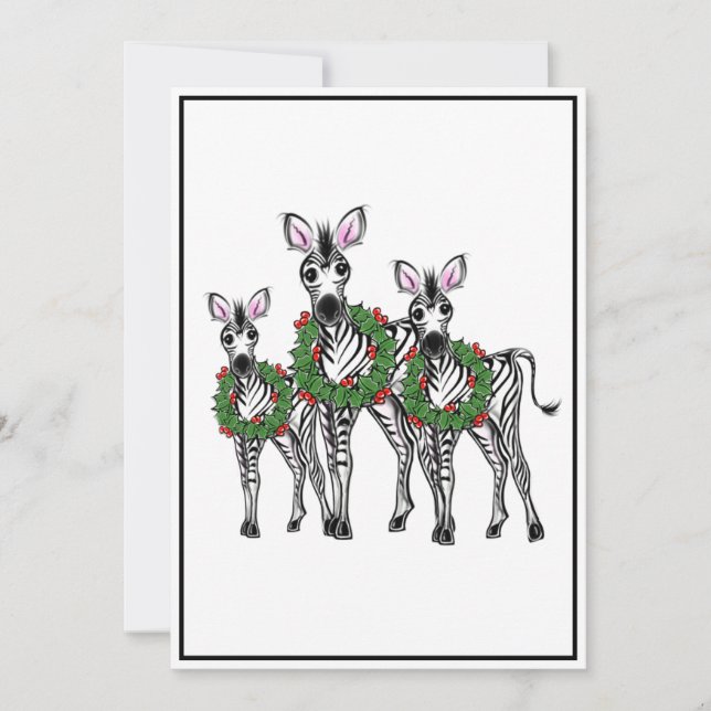 Festive Holiday Zebras, Holly wreath, Cheers Card (Front)
