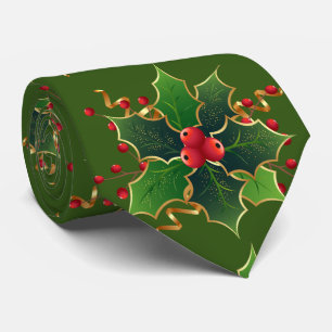 Festive Holly and Berries Christmas Neck Tie
