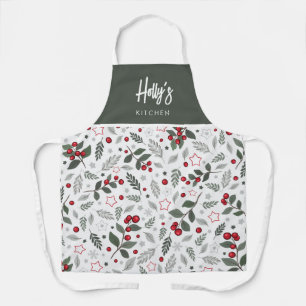 Festive Holly and Berries Christmas Personalised  Apron