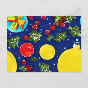 Festive Holly and Ornaments Christmas Postcard