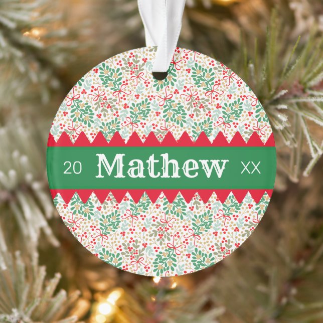 Festive Holly Berries & Greenery Personalised Ornament (Tree)