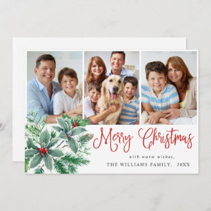 Festive Holly Berry 3 PHOTO Christmas Greeting Holiday Card