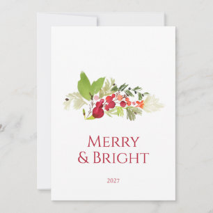 Festive Holly Berry and Evergreen Watercolor Card