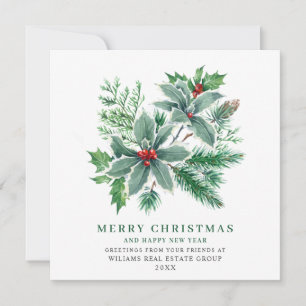 Festive Holly Berry Branch Christmas Corporate Holiday Card