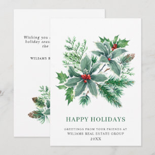 Festive Holly Berry Branch Christmas Corporate Holiday Card
