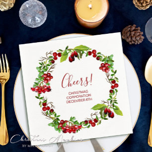 Festive Holly Berry Cheers Christmas Party Napkin