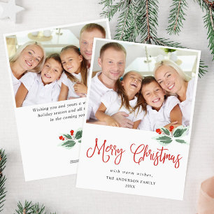 Festive Holly Berry Christmas Greeting 2 PHOTO Holiday Card
