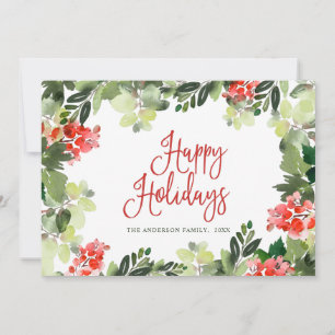 Festive Holly Berry Christmas Greeting Holiday Card