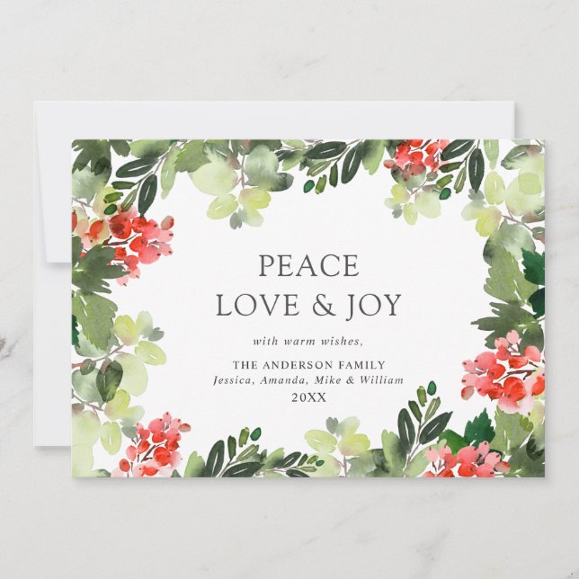 Festive Holly Berry Christmas Greeting Holiday Card (Front)