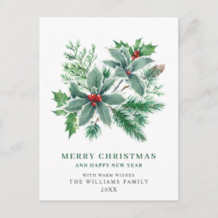 Festive Holly Berry Christmas Greeting Holiday Postcard