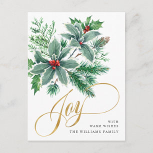 Festive Holly Berry Christmas Greeting Holiday Postcard