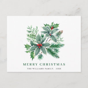 Festive Holly Berry Christmas Greeting Holiday Postcard