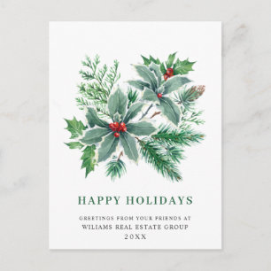 Festive Holly Berry Christmas Greeting Holiday Postcard