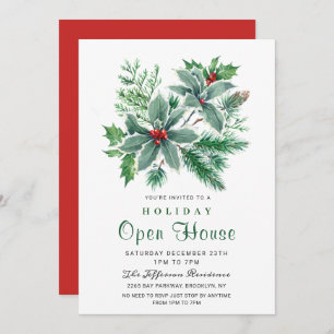 Festive Holly Berry Christmas Holiday Open House Invitation