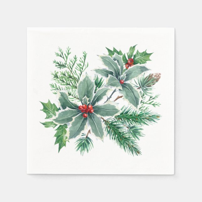 Festive Holly Berry Christmas Holiday Party Napkin (Front)
