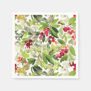 Festive Holly Berry Christmas Holiday Party Napkin