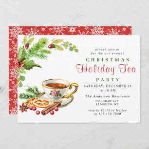Festive Holly Berry Christmas Holiday Tea Party Invitation