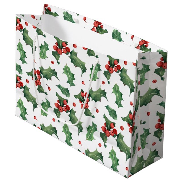 Festive Holly Berry Christmas  Large Gift Bag (Front Angled)