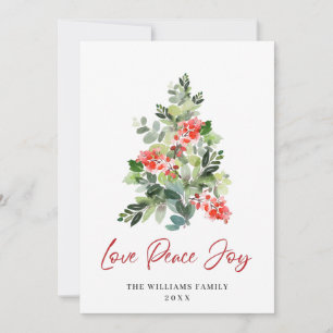 Festive Holly Berry Christmas Tree Greeting Holiday Card