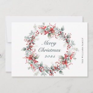 Festive  Holly Berry Christmas Wreath Holiday Card