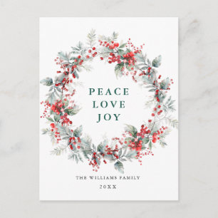 Festive  Holly Berry Christmas Wreath Holiday Postcard