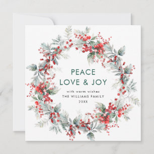 Festive Holly Berry Christmas Wreath Modern Holiday Card