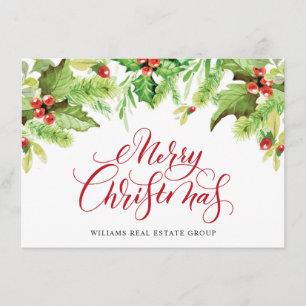Festive Holly Berry Corporate Christmas Greeting H Holiday Card