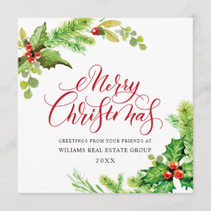 Festive Holly Berry Corporate Christmas Greeting Holiday Card