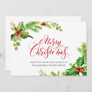 Festive Holly Berry Corporate Christmas Greeting Holiday Card
