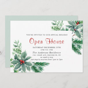 Festive Holly Berry Holiday Christmas Open House Invitation