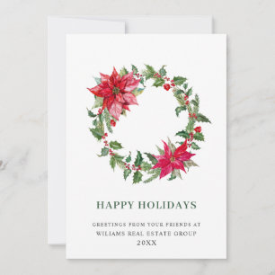 Festive Holly Berry Poinsettia Christmas Corporate Holiday Card