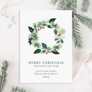 Festive Holly Berry Wreath Christmas Greeting Holi Holiday Card
