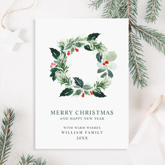 Festive Holly Berry Wreath Christmas Greeting Holi Holiday Card (Creator Uploaded)