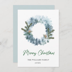 Festive Holly Berry Wreath Christmas Greeting Holiday Card