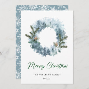 Festive Holly Berry Wreath Christmas Greeting Holiday Card