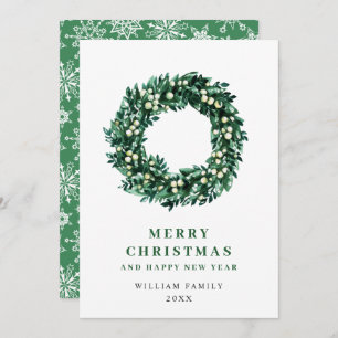 Festive Holly Berry Wreath Christmas Greeting Holiday Card