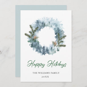 Festive Holly Berry Wreath Christmas Greeting Holiday Card