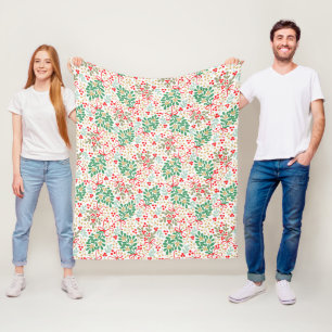 Festive Holly Branches And Berries Fleece Blanket