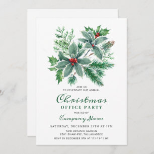 Festive Holly Christmas Corporate Holiday Party In Invitation