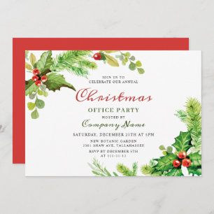 Festive Holly Christmas Corporate Holiday Party Invitation