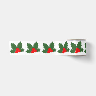 Festive Holly Christmas Ribbon Pattern Satin Ribbon